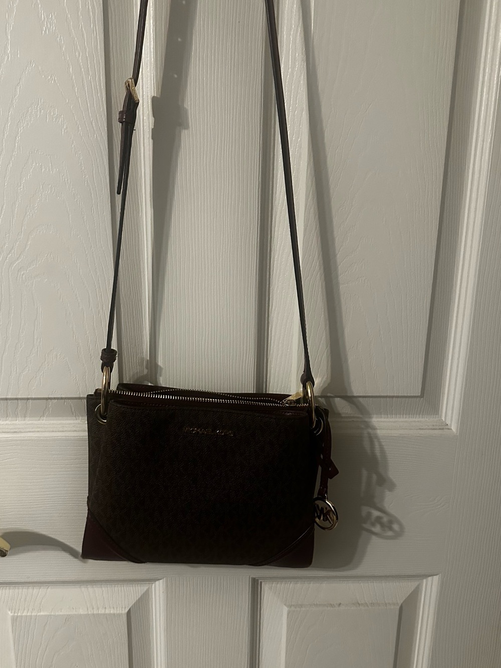 Michael Kors Dark Brown Logo Crossbody with Gold-Tone Accents